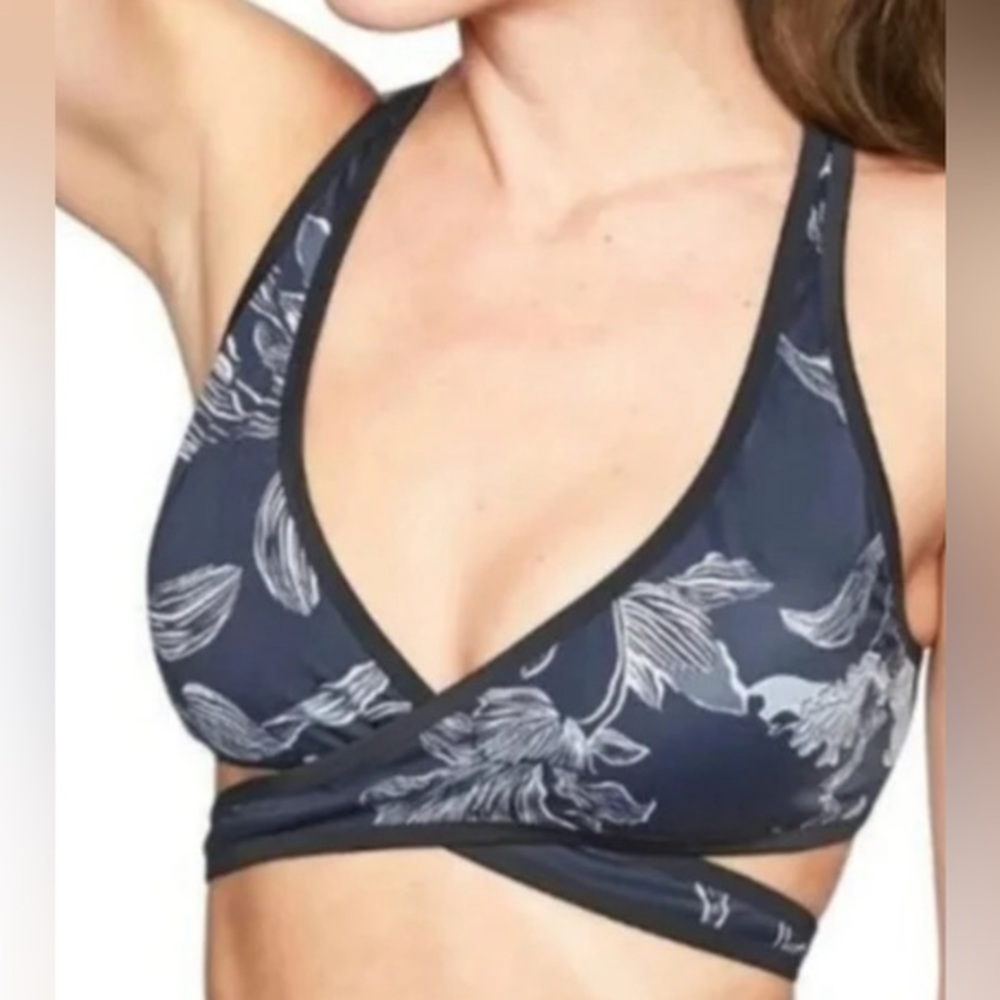 Athleta Dark Blue Floral Bikini Top